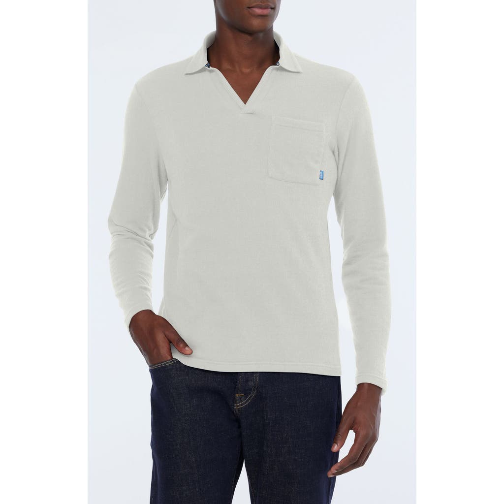 Scotch & Soda Relaxed Fit Long Sleeve Cotton Johnny Collar Polo In White
