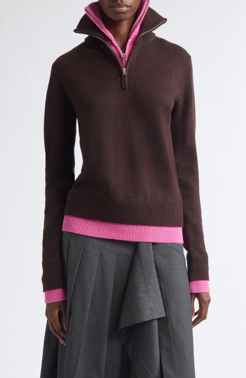 Double Layer Half Zip Merino Wool Sweater