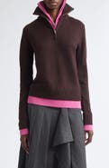 MONSE Double Layer Half Zip Merino Wool Sweater
