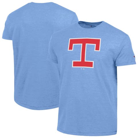 Men's Champion  Light Blue Texas Rangers Cooperstown Logo Tri-Blend T-Shirt