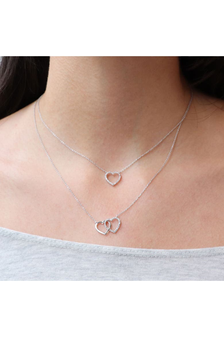 Diamond Interlocking Double Heart Necklace, Alternate, color, Sterling Silver