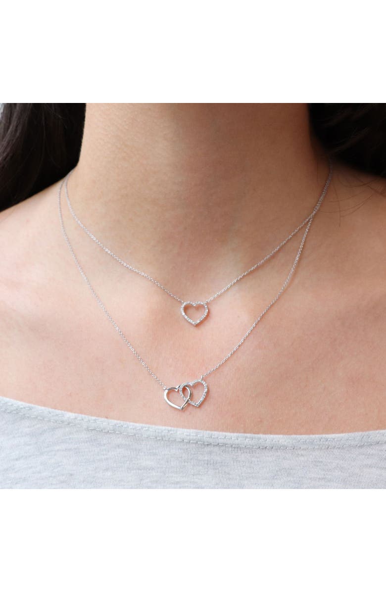 The Lovery Fine Jewelry Diamond Interlocking Double Heart Necklace, Alternate, color, Sterling Silver