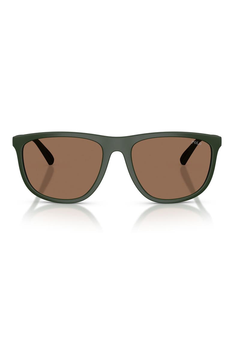 57mm Pillow Sunglasses, Main, color, MATTE DARK GREEN / DARK BROWN