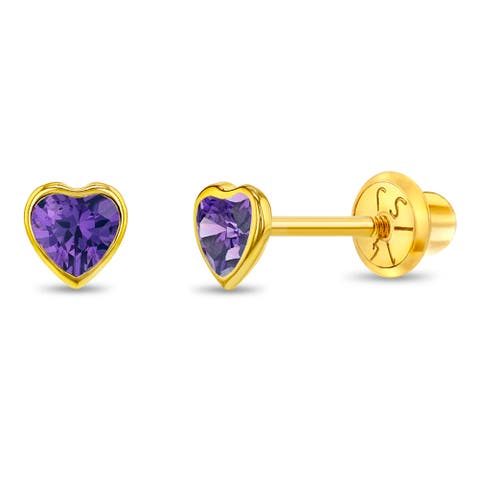 14k Bezel Cubic Zirconia Heart Earrings