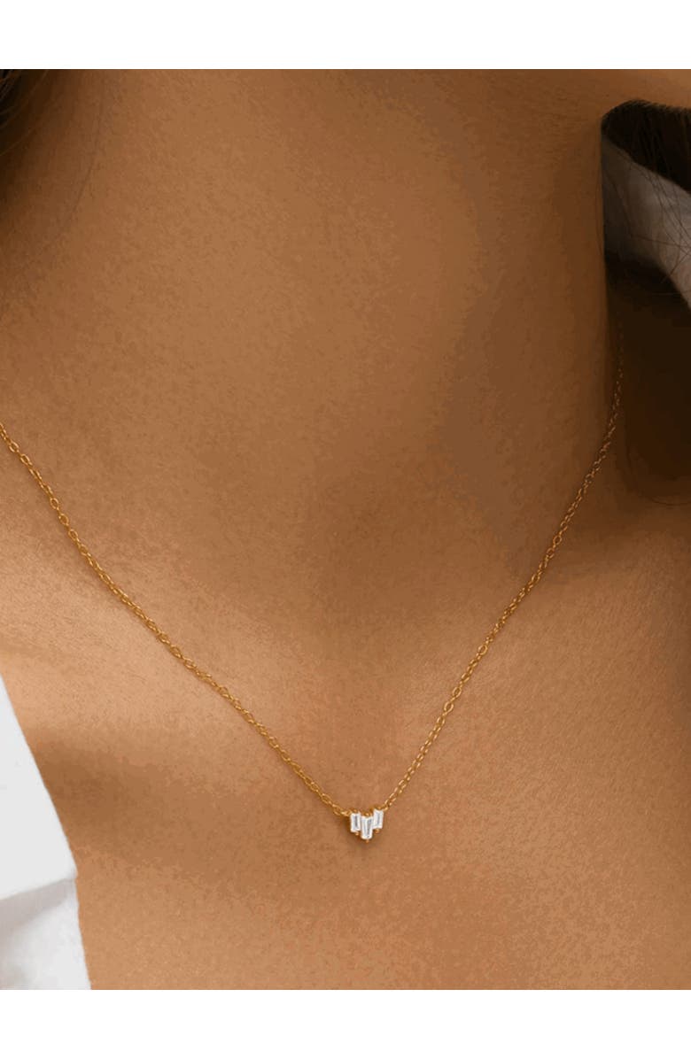 Hollywood Sensation Starling Dainty Necklace with Three Emerald Cut Cubic Zirconia Stones, Alternate, color, Gold