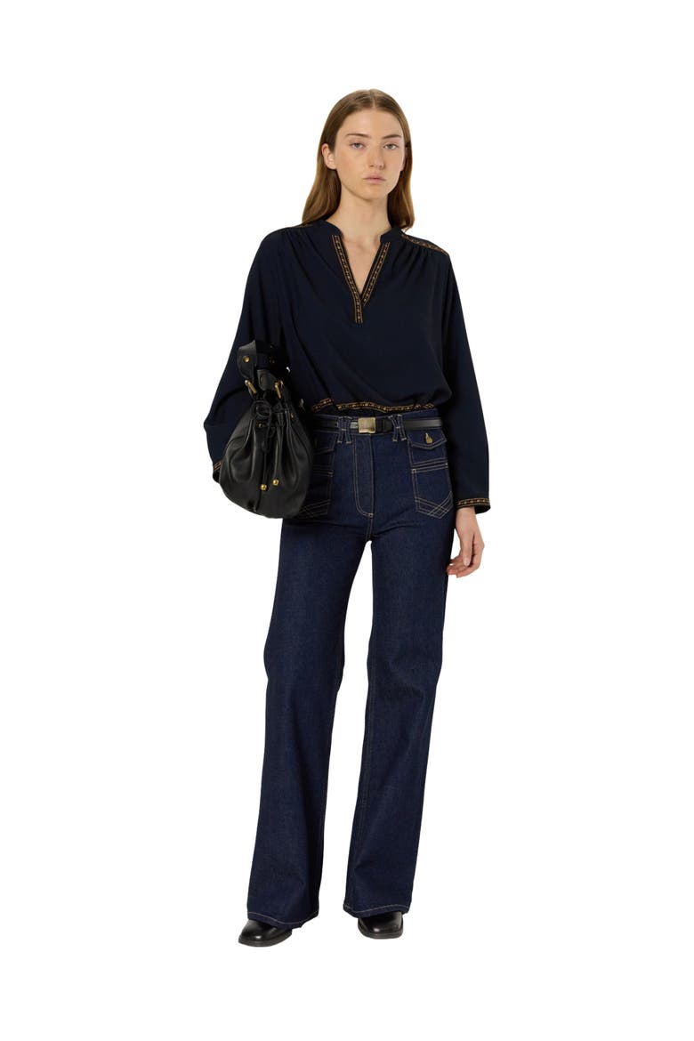 Aurelie Embroidered Pattern Blouse, Alternate, color, Navy Blue