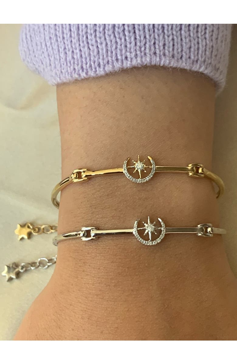 LuvMyJewelry North Star Crescent Sterling Silver Diamond Bangle, Alternate, color,