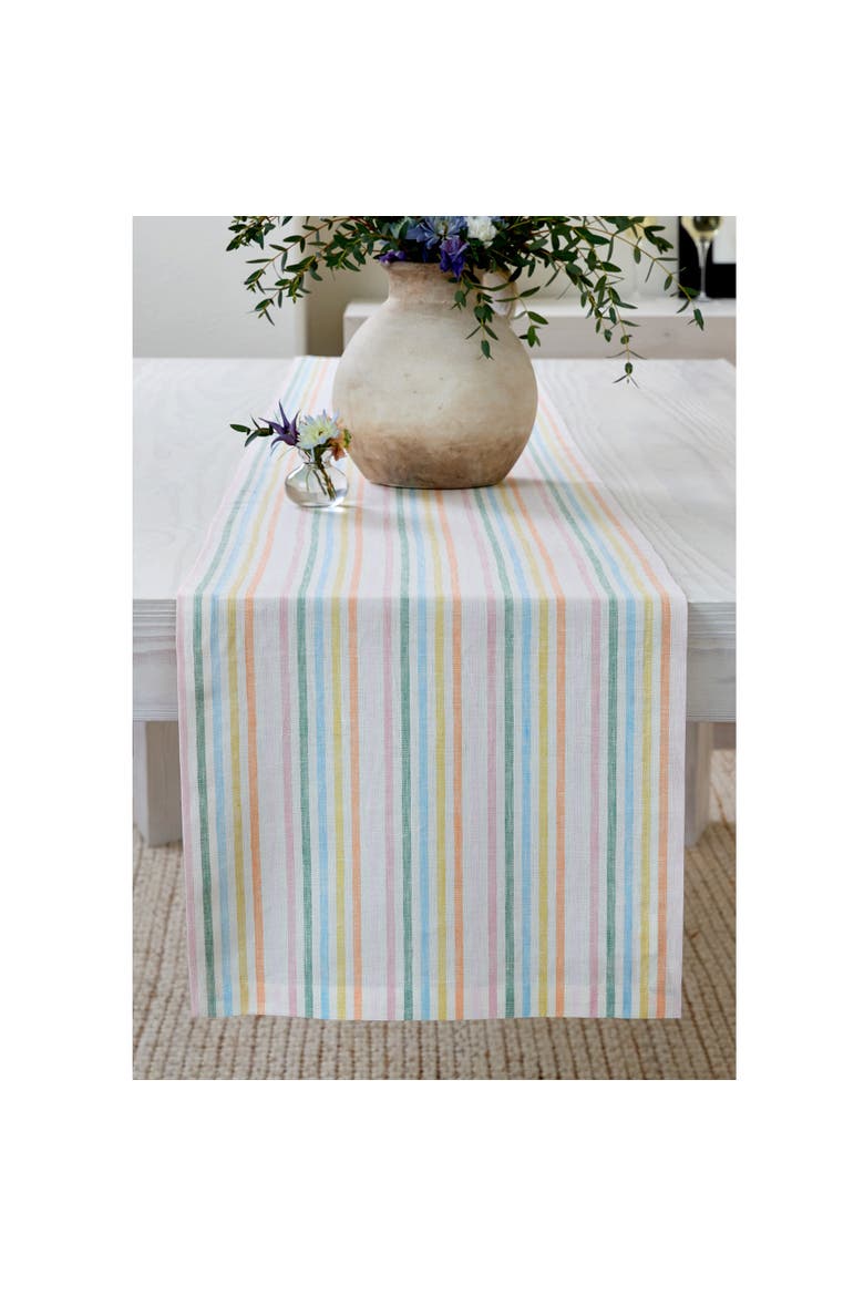 Linen Table Runner - Julia, Main, color, Muted Pastel Stripe