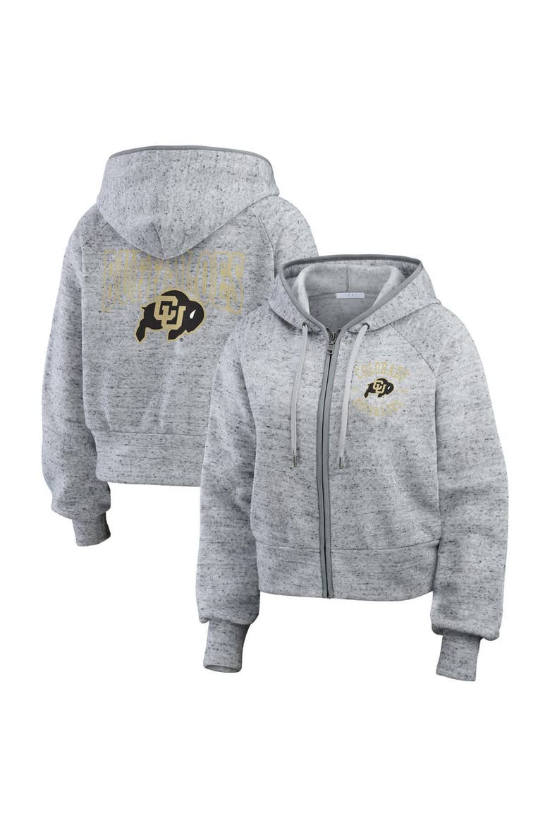 Women's WEAR by Erin Andrews Heather Gray Colorado Buffaloes Wear Speckle Double-Hit Raglan Full-Zip Hoodie, Alternate, color, Heather Gray