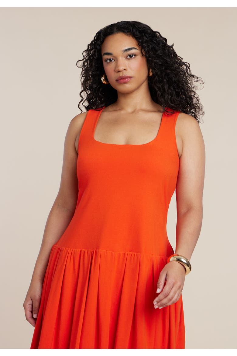 Drop-Waist Bubble Maxi Dress, Alternate, color, DEEP POPPY