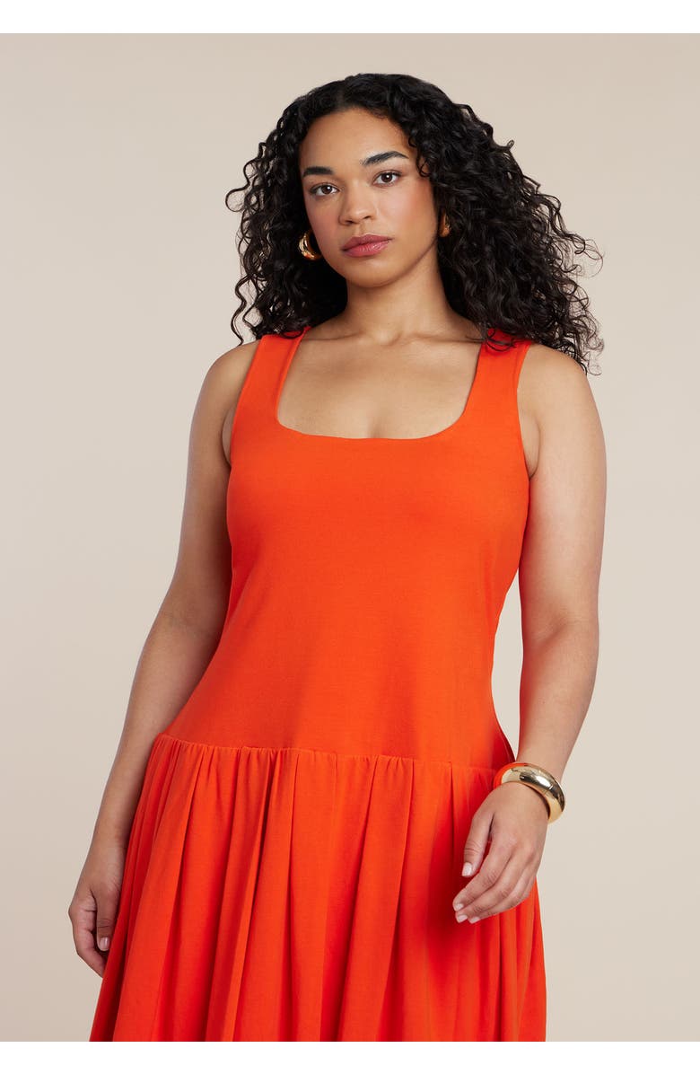 ELOQUII Drop-Waist Bubble Maxi Dress, Alternate, color, Deep Poppy