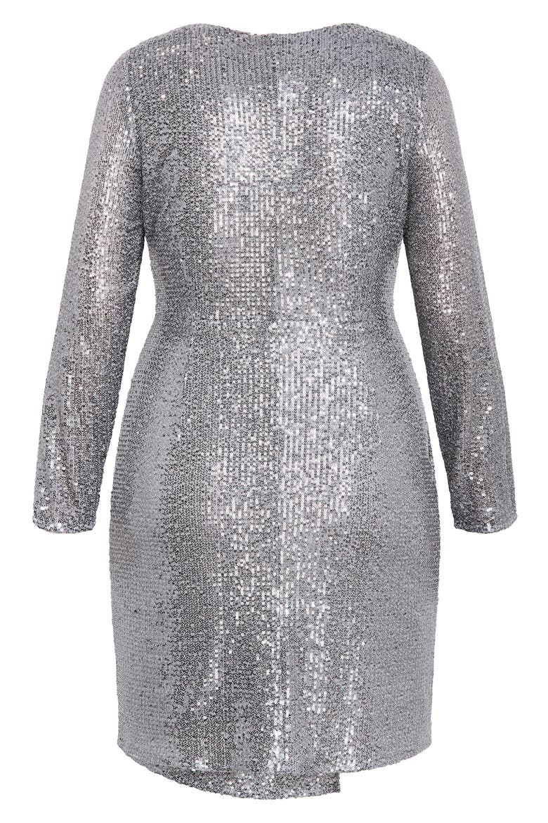 Razzle Sequin Faux Wrap Minidress, Alternate, color, GUNMETAL