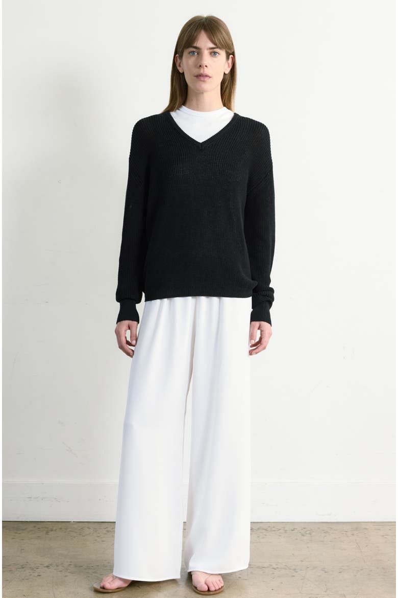 Cotton Mesh V Neck Sweater, Alternate, color, Black