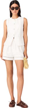 maje Embroidered Linen Blend Shorts