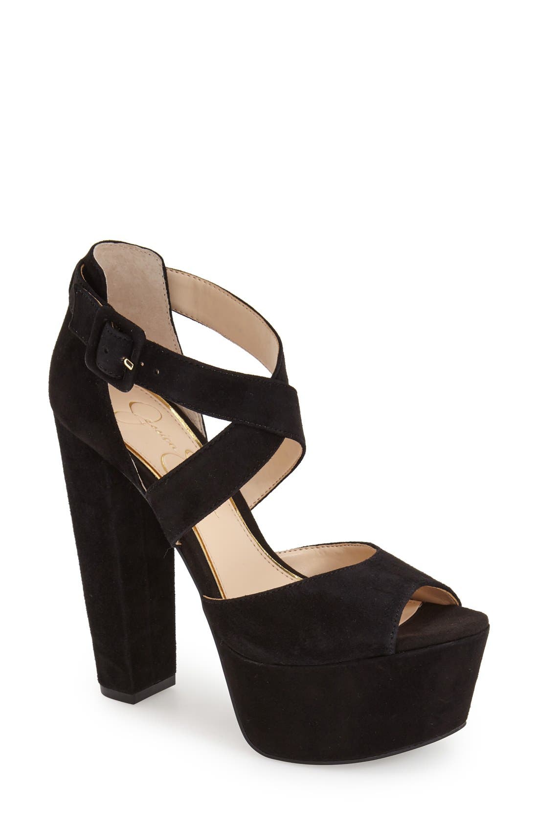 'Derian' Platform Sandal, Main, color, BLACK DUSTY GLITTER FABRIC