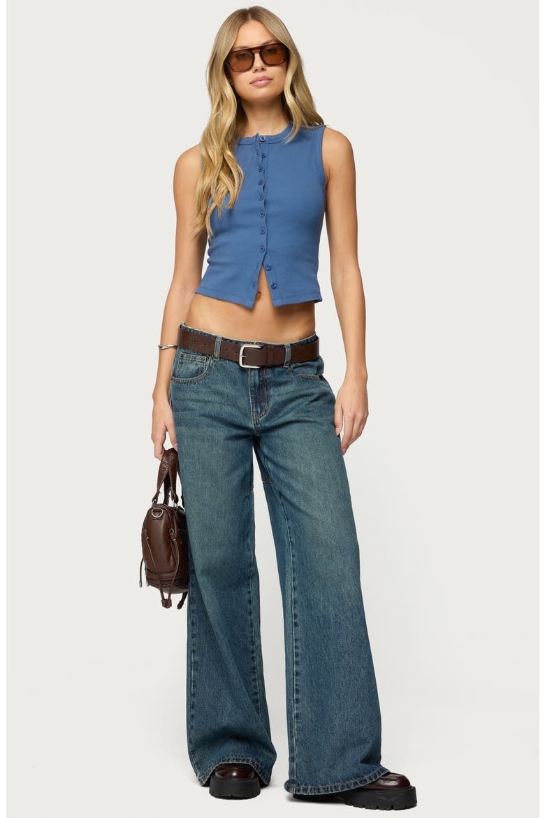Basel Rib Button-Up Crop Top, Alternate, color, NAVY