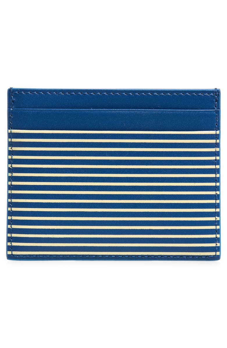 Valentino VLOGO Signature Stripe Leather Card Case, Alternate, color, Marine/ Light Ivory