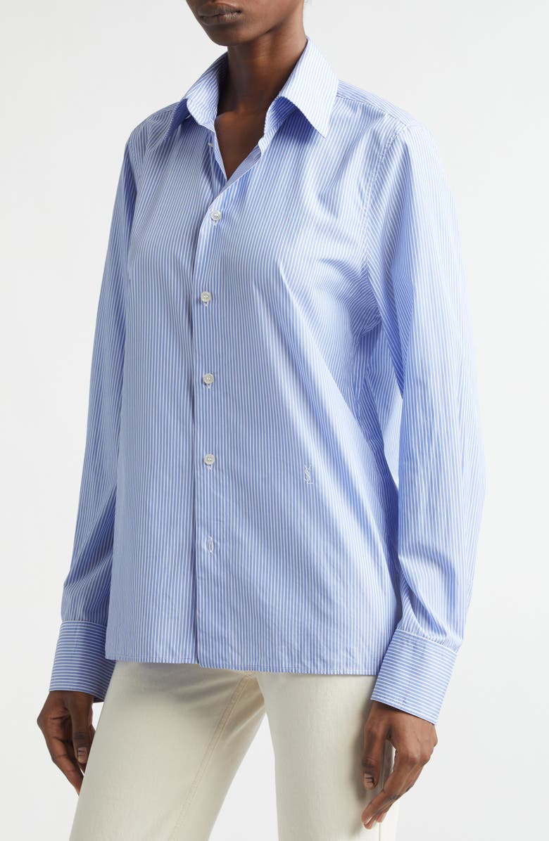 Saint Laurent Stripe Cotton Poplin Button-Up Shirt, Alternate, color, 
