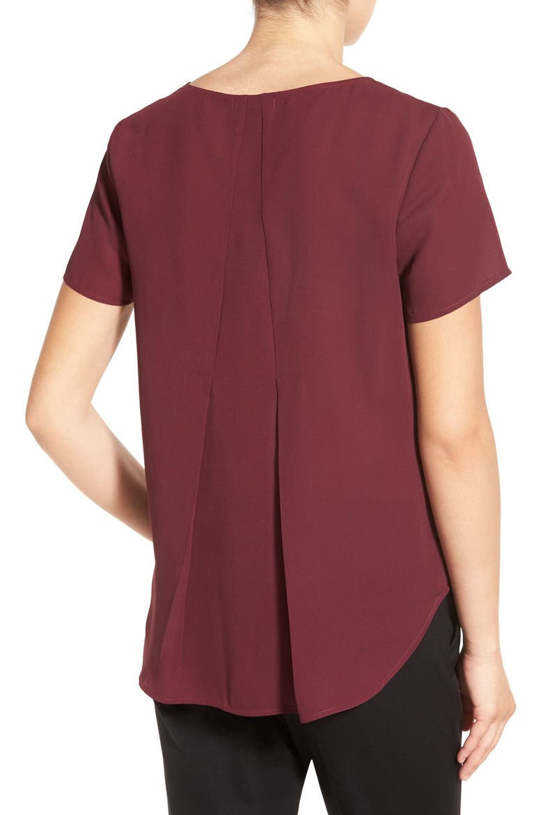 Pleat Back Woven Print Top, Alternate, color, BURGUNDY STEM
