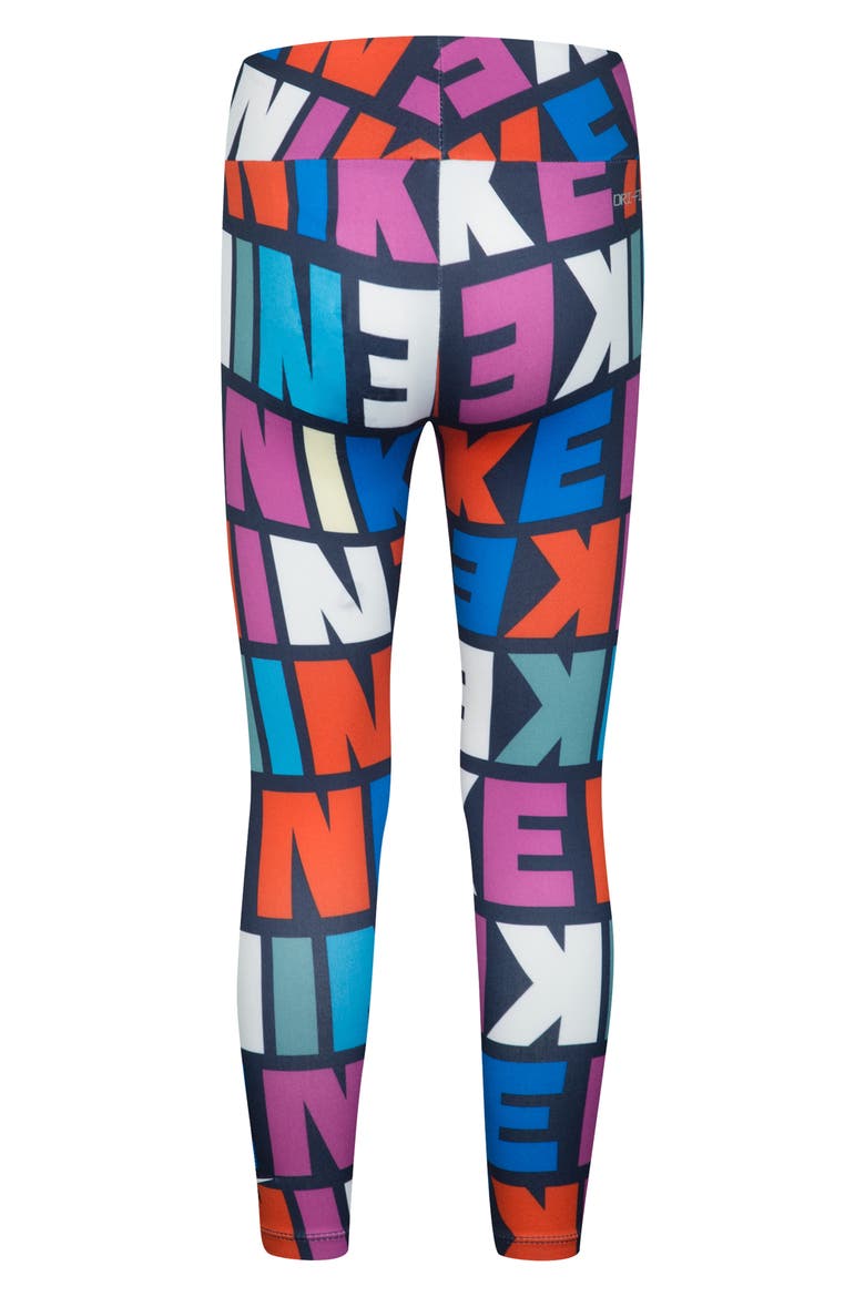 Kids' Block Logo Print Leggings, Alternate, color, OBSIDIAN