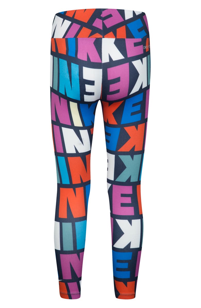 Nike Kids' Block Logo Print Leggings, Alternate, color, Obsidian