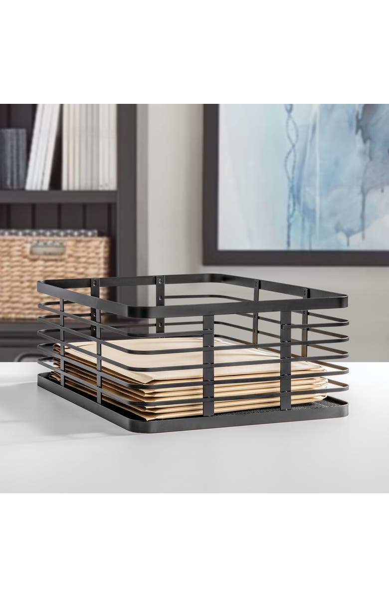 mDesign Metal Pantry Basket with Handles - Set of 2 - Matte Black, Alternate, color, Matte Black