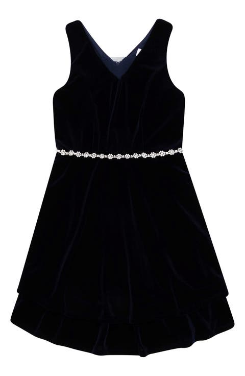 Kids' Velvet Rhinestone Fit-and-Flare Dress (Big Kid)
