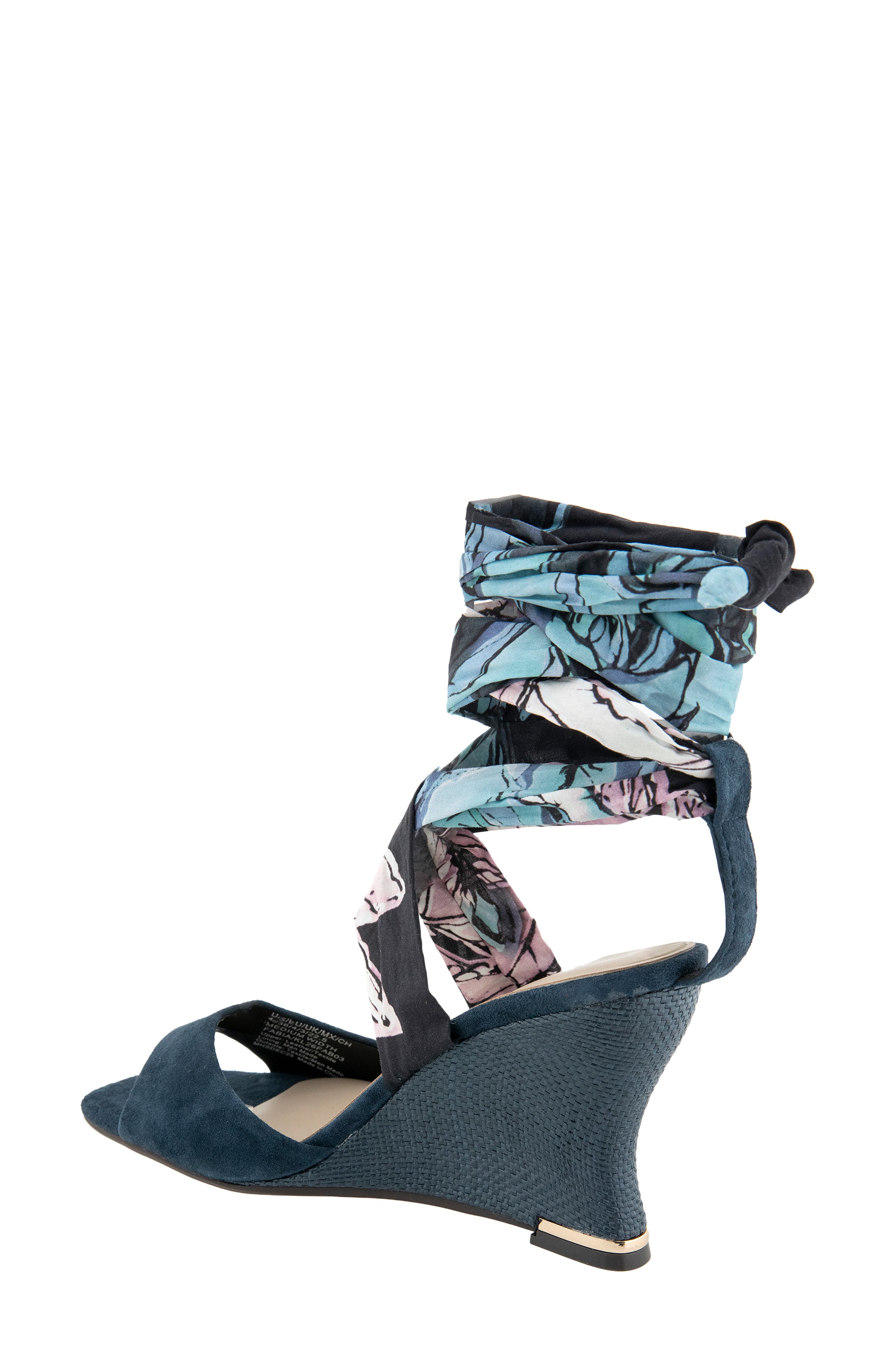 Kenneth Cole Fabia Ankle Wrap Wedge Sandal, Alternate, color, Navy Suede