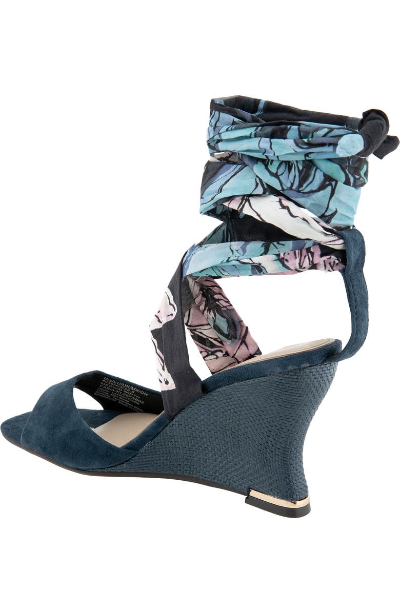 Kenneth Cole Fabia Ankle Wrap Wedge Sandal, Alternate, color, Navy Suede