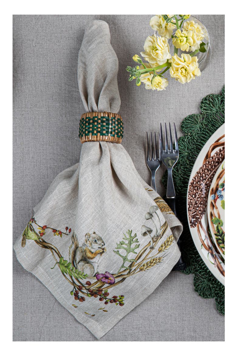 Forest Walk Animal Set of 4 Linen Napkins, Alternate, color, CAF AU LAIT