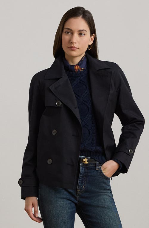 Ralph Lauren Lauren Crop Cotton Blend Trench Coat In Dark Navy