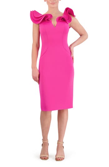 Eliza J Ruffle Shoulder Sleeveless Cocktail Dress In Red