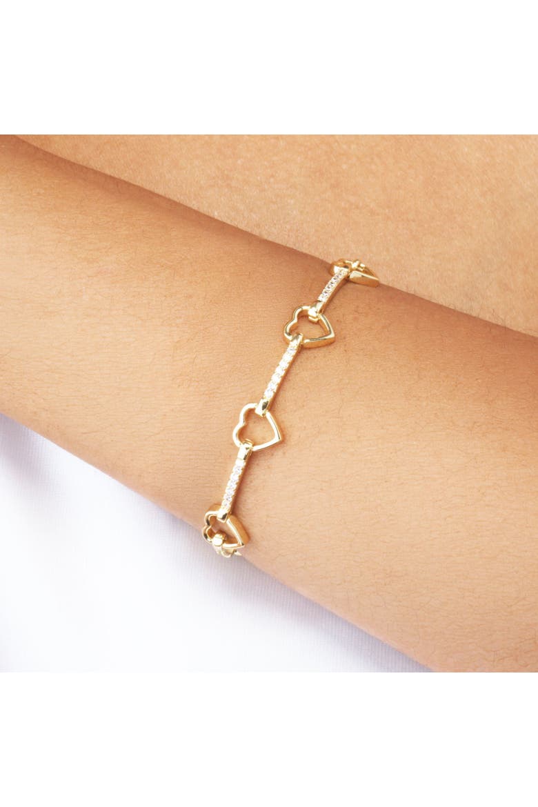 Open Heart CZ Bar Bracelet, Alternate, color, Gold Plated Sterling Silver