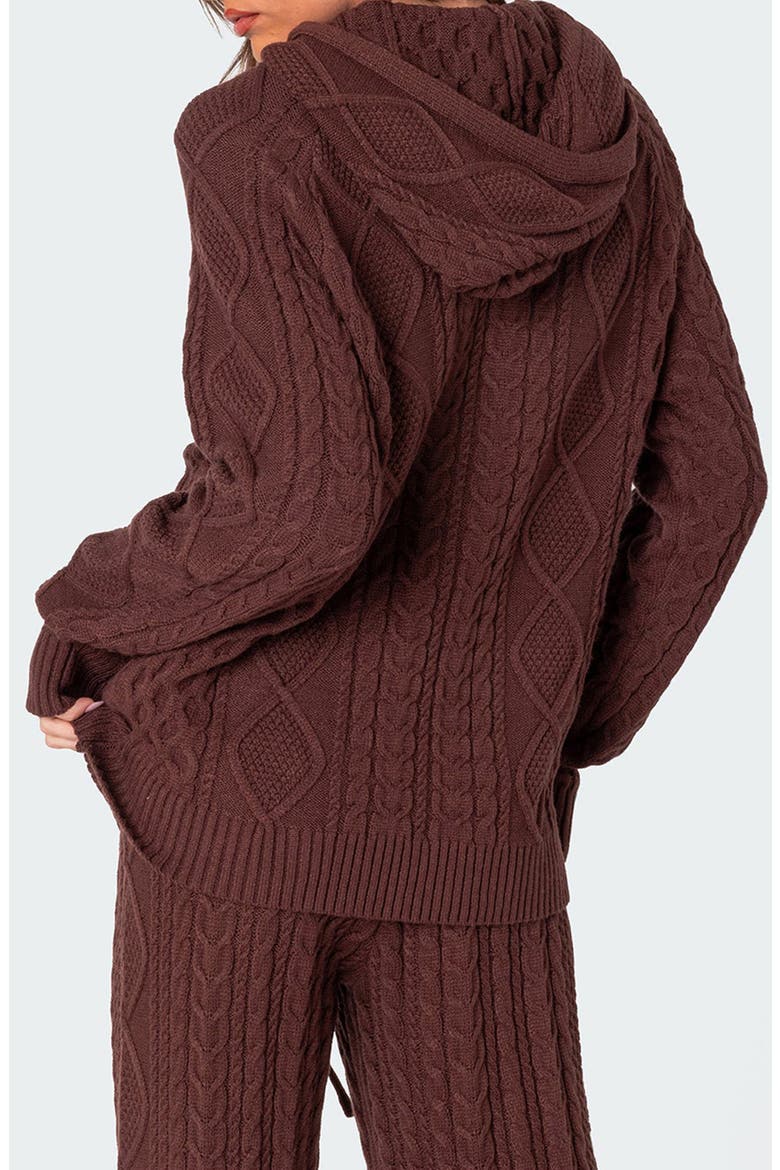 Jelena Cable Knit Hoodie, Alternate, color, BROWN