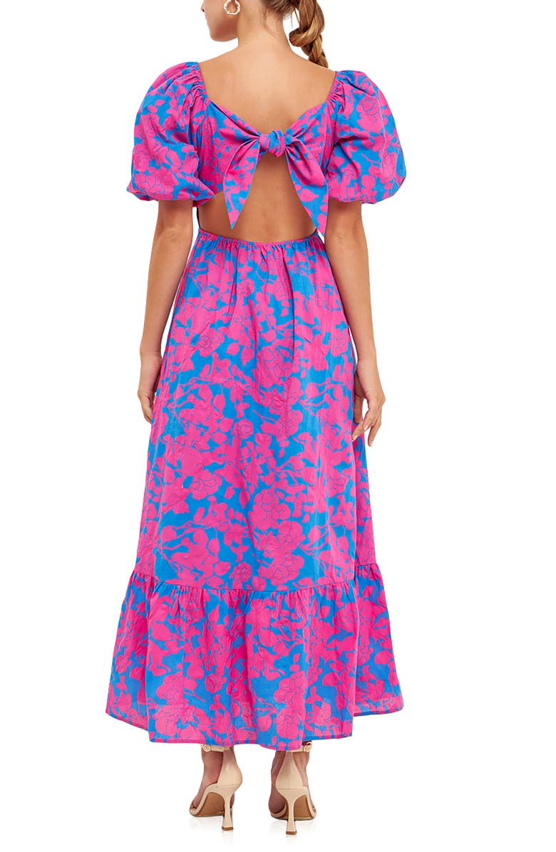 Free the Roses Floral Puff Sleeve Tie Back Maxi Dress, Alternate, color,