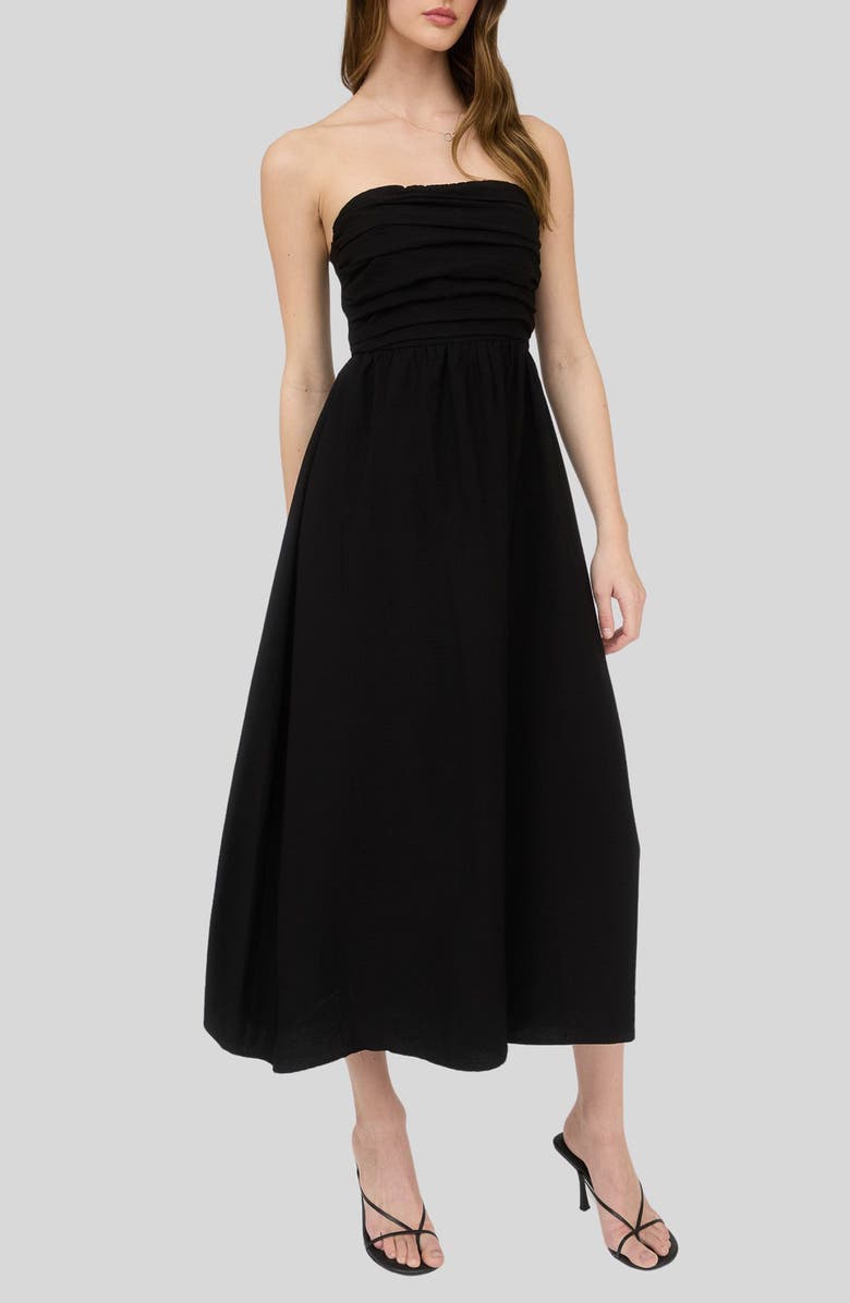 Blu Pepper Strapless Midi Dress, Alternate, color, Black