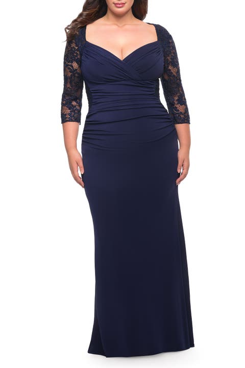 Jersey Plus Dress with Lace Sleeves and Back
