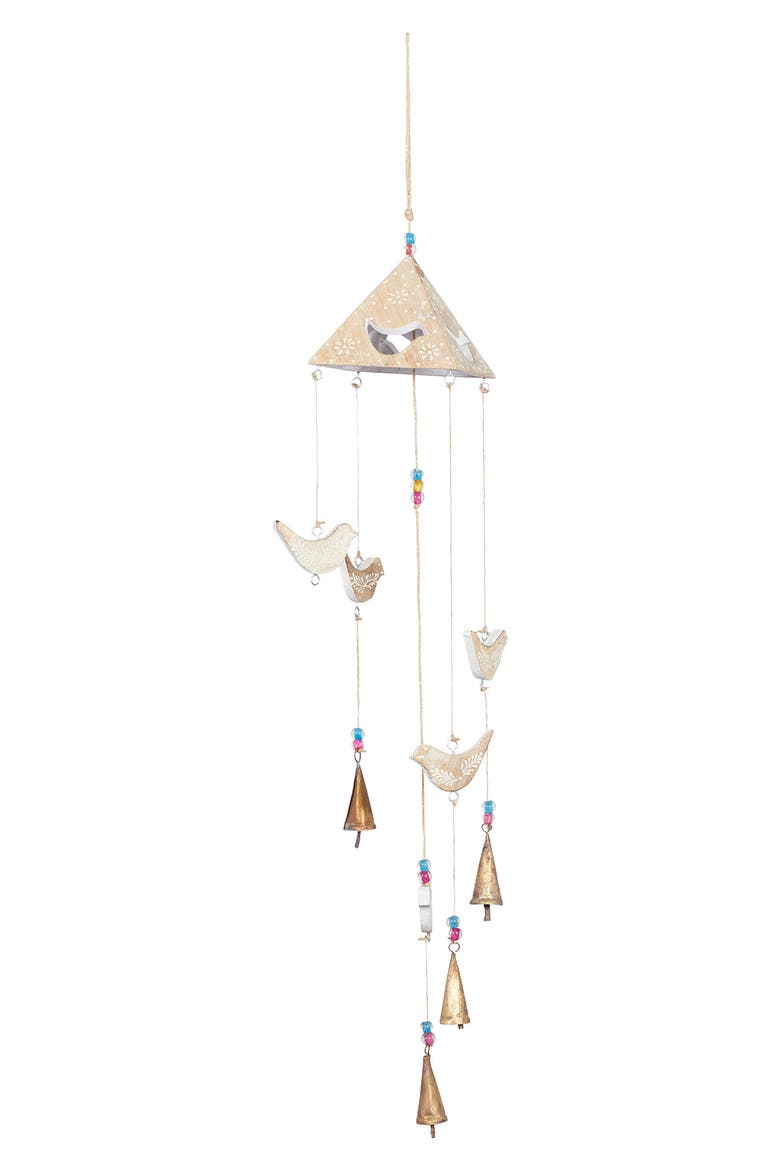 GINGER BIRCH STUDIO Goldtone Mango Wood Indoor & Outdoor Bird Windchime ...