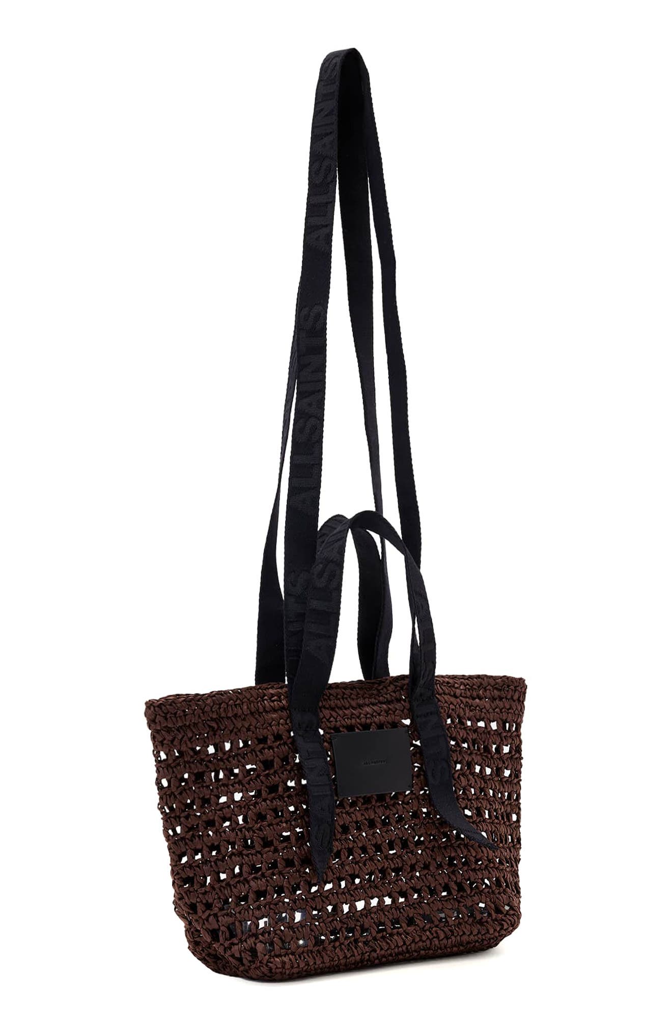 AllSaints Mini Celayne Straw Tote, Alternate, color, Cognac Brown