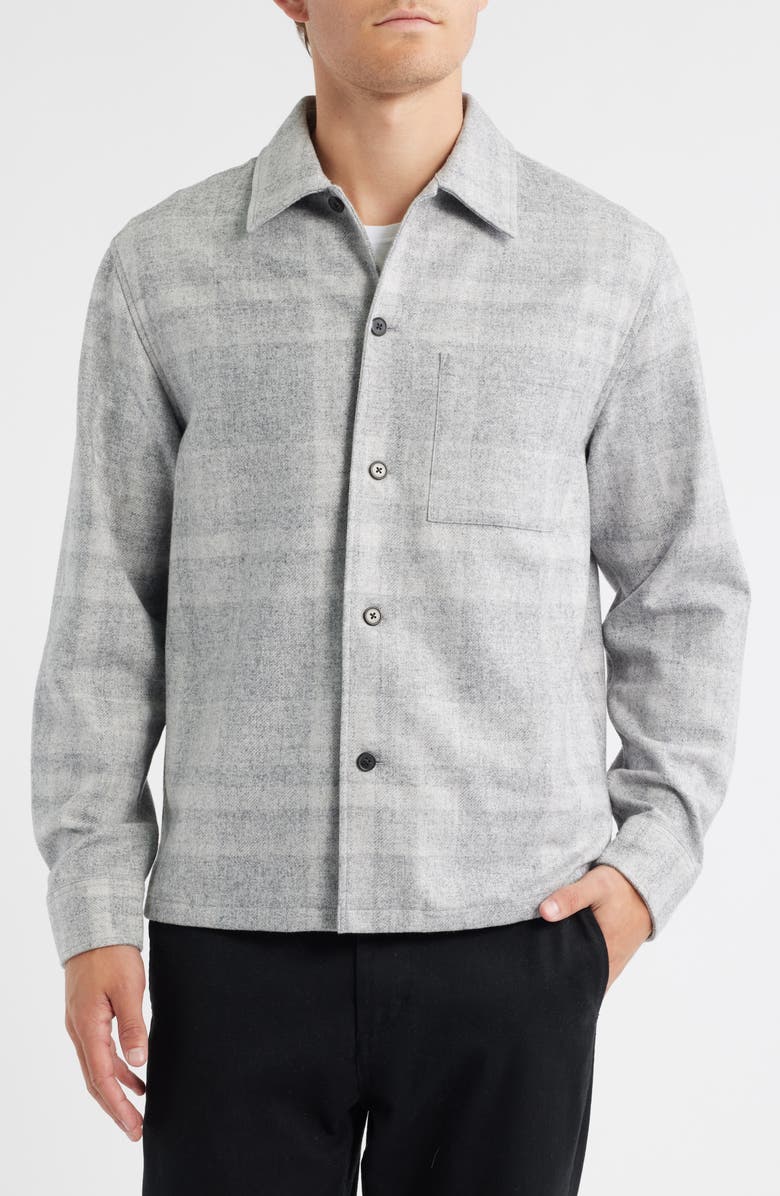 Theory Shaded Plaid Shirt Jacket, Alternate, color, Light Gray Melange