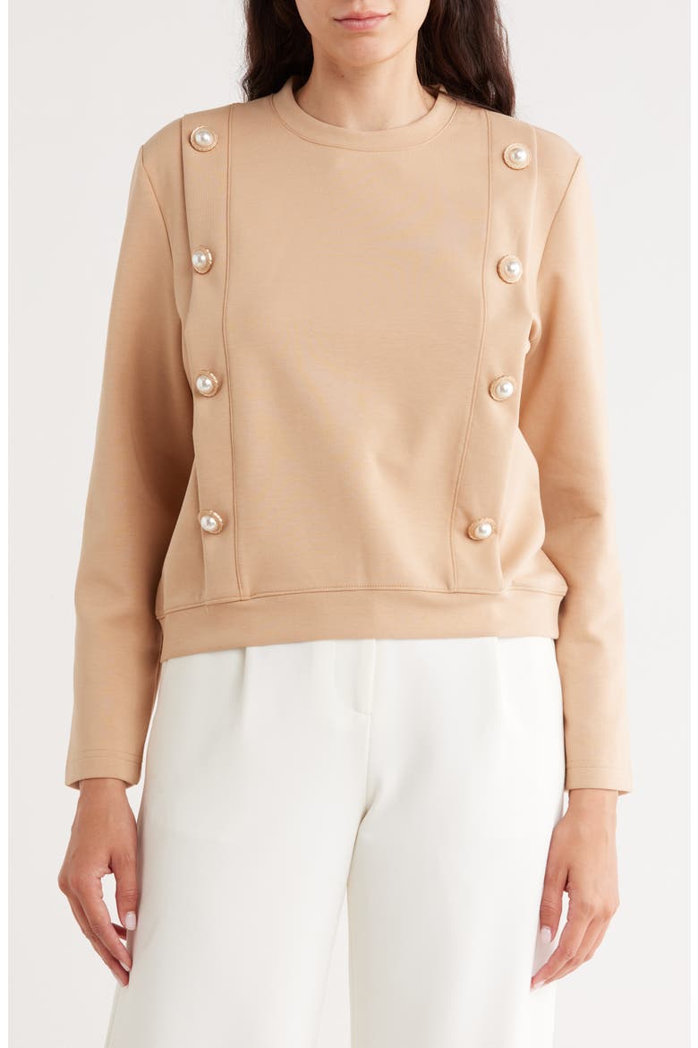 Double Faux Pearl Pleated Top, Main, color, TAUPE