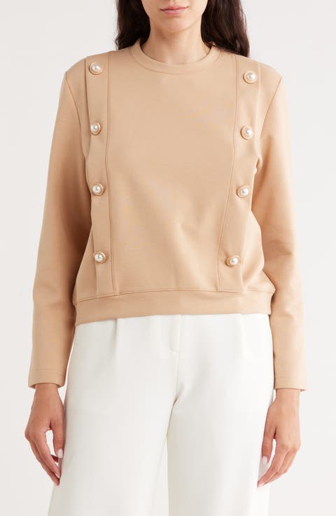 Double Faux Pearl Pleated Top