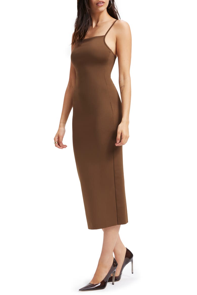 Spaghetti Scuba Knit Midi Dress, Alternate, color, LIGHT MOCHA004