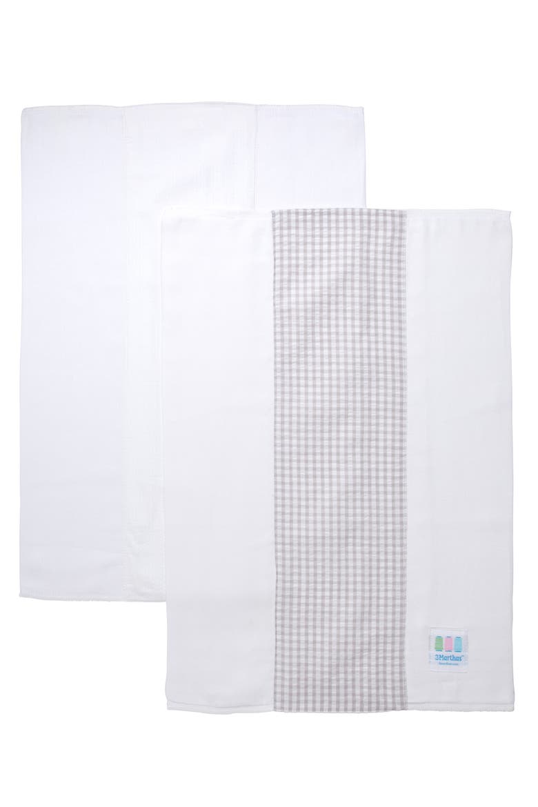 Basics Set of Two Burp Cloths, Alternate, color, Gray Check & White Stripe