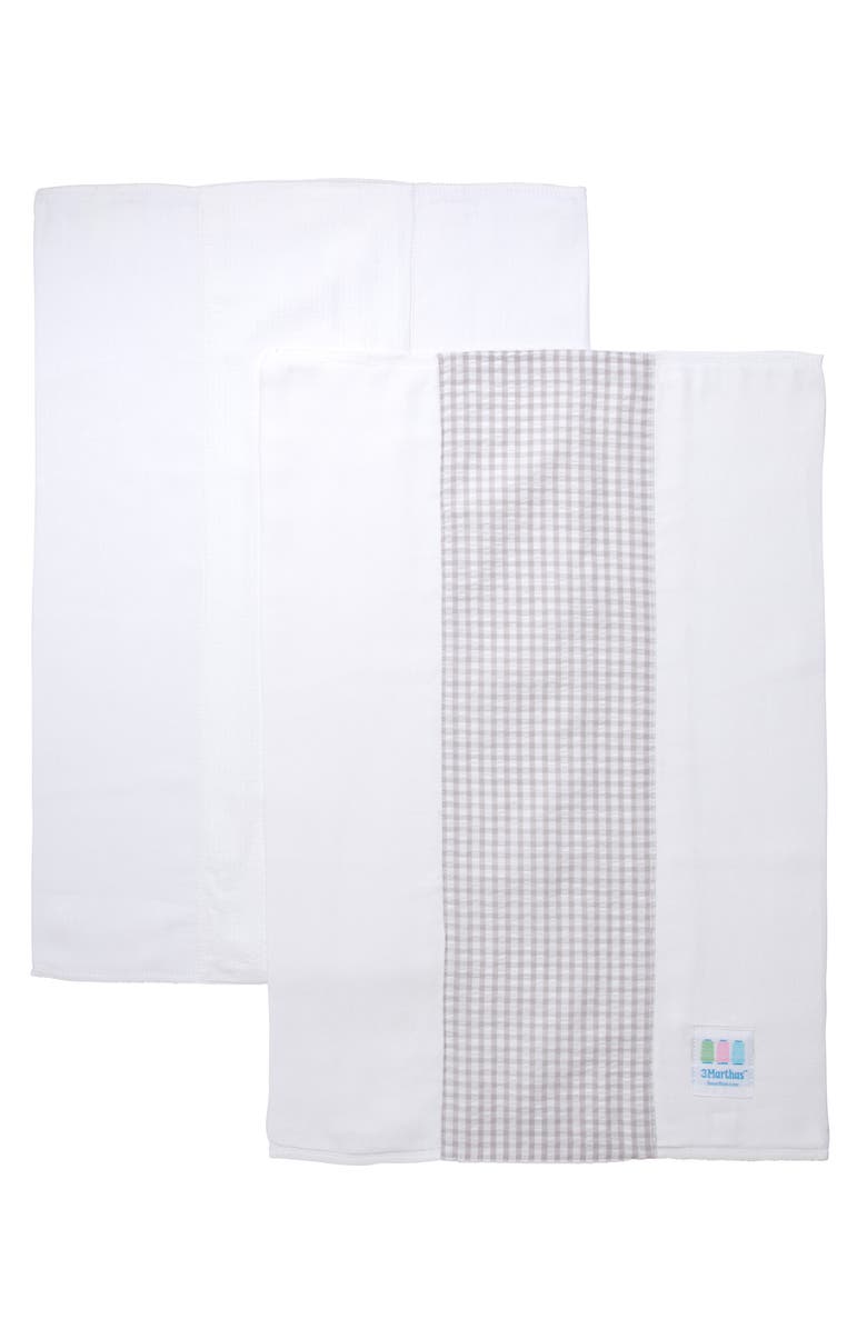 3 Marthas Basics Set of Two Burp Cloths, Alternate, color, Gray Check & White Stripe
