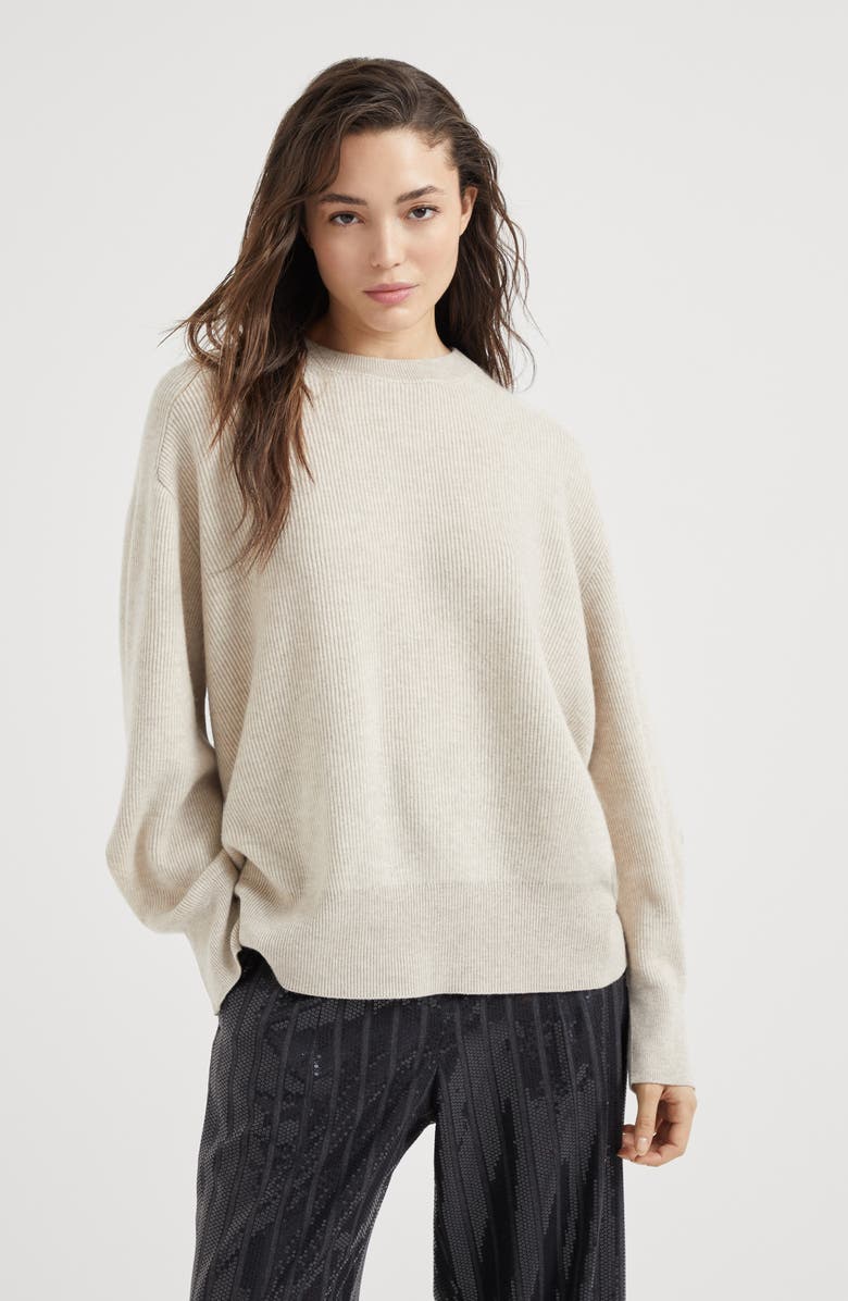 Brunello Cucinelli English rib knit sweater with monili, Alternate, color, 