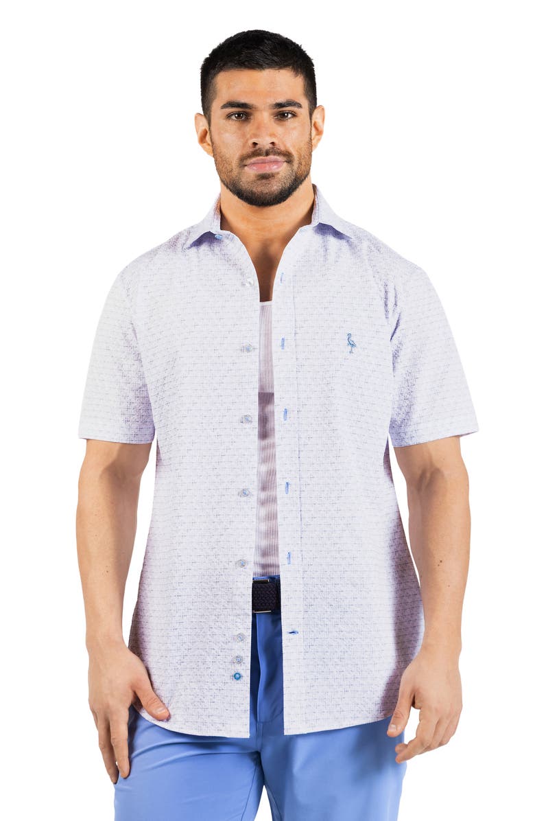TailorByrd Geometric Floral Print Seersucker Short Sleeve Button-Up Shirt, Alternate, color, White