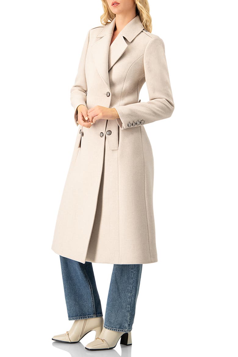 Double-Breasted Wool-Blend Belted Long Coat, Alternate, color, Grey