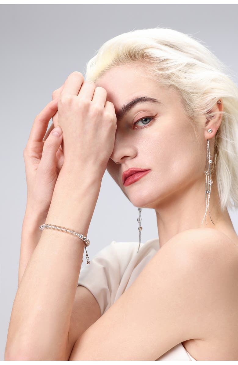 Classicharms FrostLily Clear Crystal and Bead Bolo Bracelet, Alternate, color, Silver