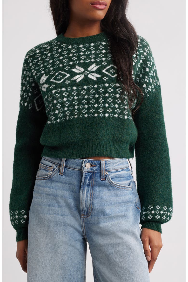 Crop Fair Isle Sweater, Main, color, JUNGLE GREEN